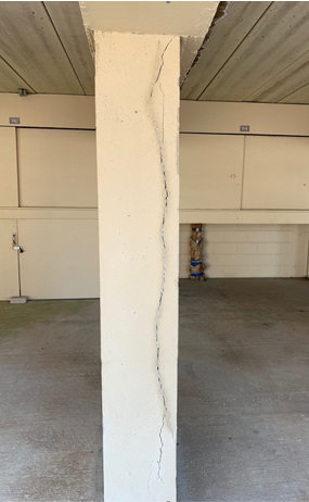 concrete column with water damage