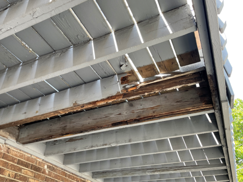 water damage on outdoor deck structure